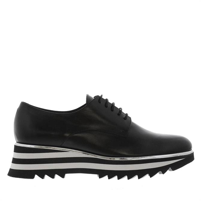 Carl Scarpa Syvette Black Grey Leather Lace-Up Loafers